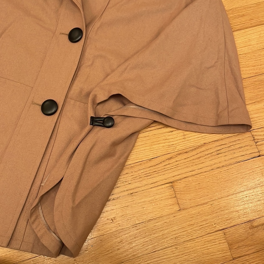 Halogen Wool Camel Colored Poncho With Black Pipi… - image 4